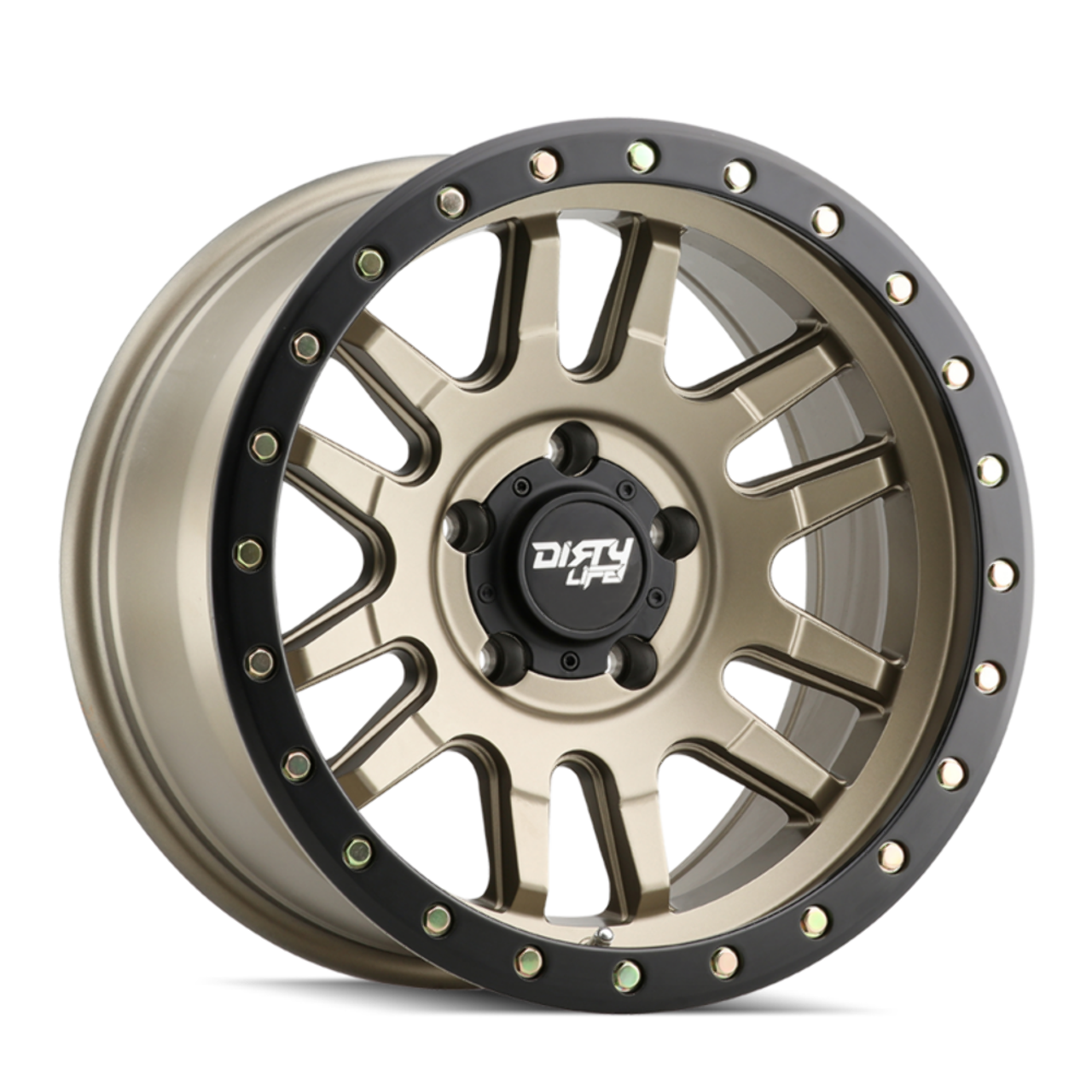 Set 4 17" Dirty Life Canyon Pro 17x9 Satin Gold W Simulated Ring 6x5.5 0mm Rims