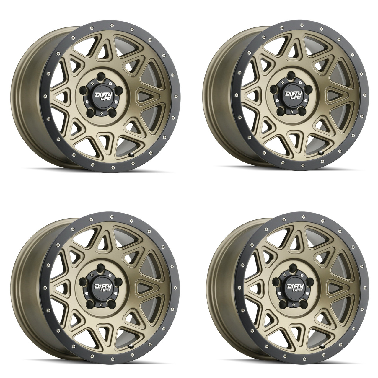 Set 4 20" Dirty Life Theory 20x9 Matte Gold W Simulated Ring 5x150 Wheels 18mm
