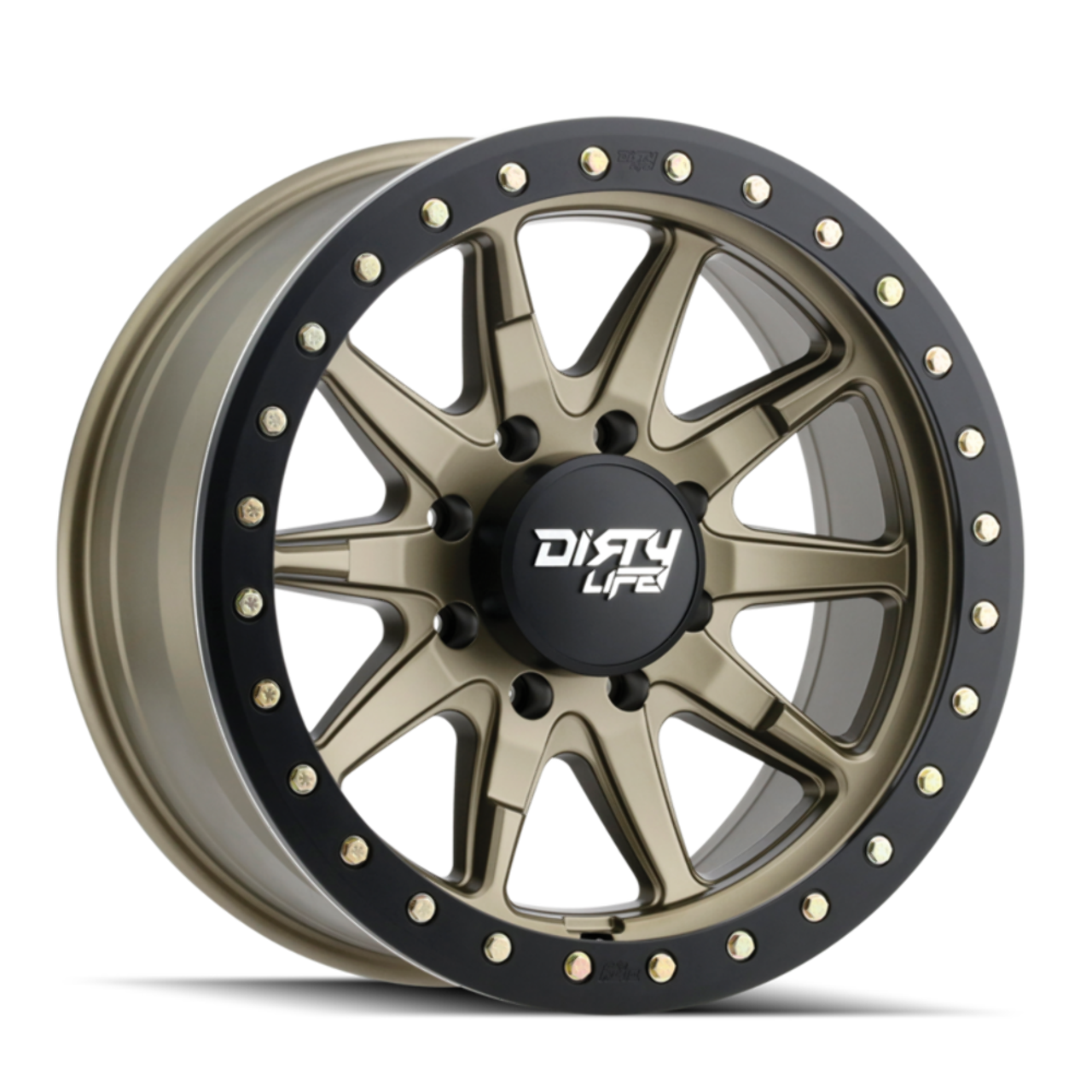 17" Dirty Life Dt-2 17x9 Satin Gold Simulated Ring 5x5 Wheel -12mm For Jeep Rim