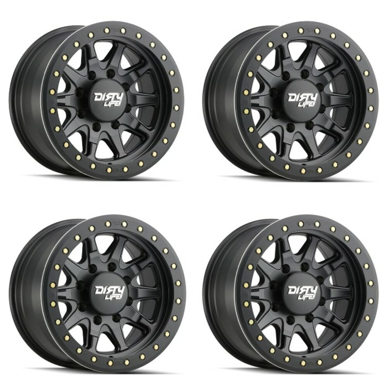 Set 4 20" Dirty Life Dt-2 20x9 Matte Black W Simulated Ring 5x5.5 Wheels 12mm