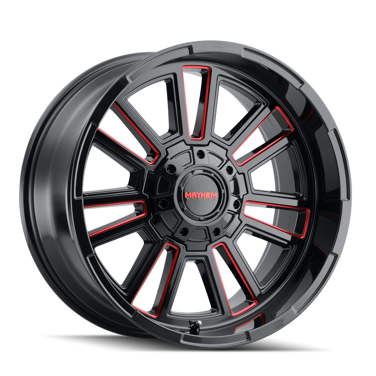 Set 4 20" Mayhem Apollo 20x9 Black W Prism Red 6x135 6x5.5 Wheels 0mm Truck Rims