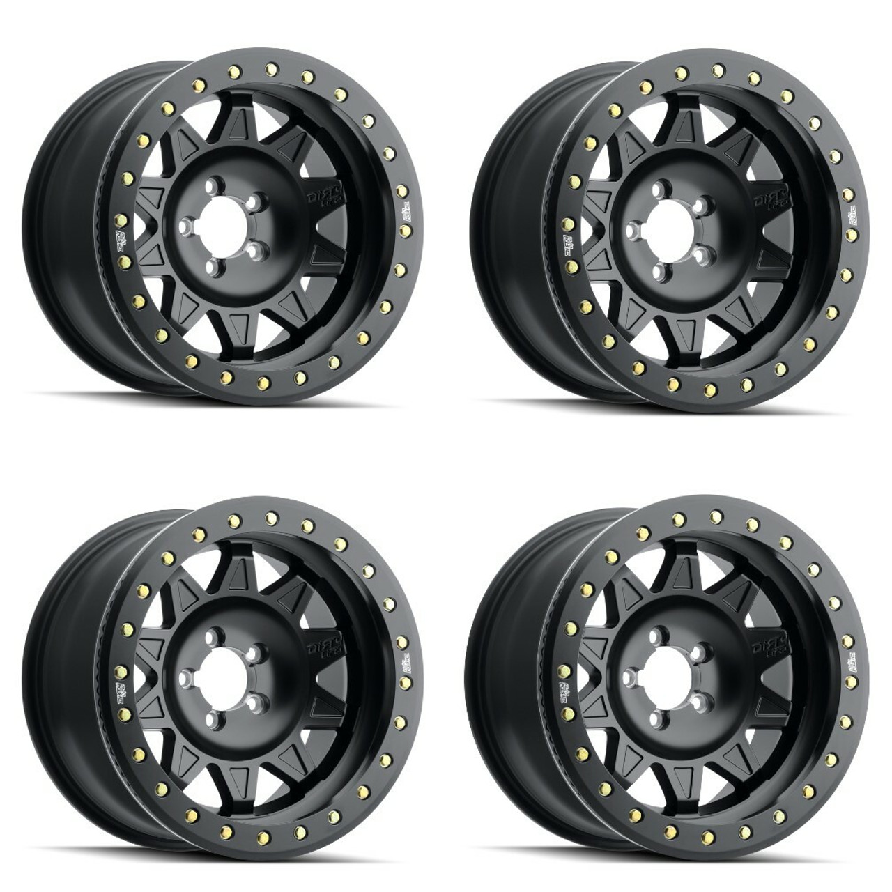 Set 4 17" Dirty Life Roadkill 17x9 Matte Black W Simulated Ring 8x170 -14mm Rims