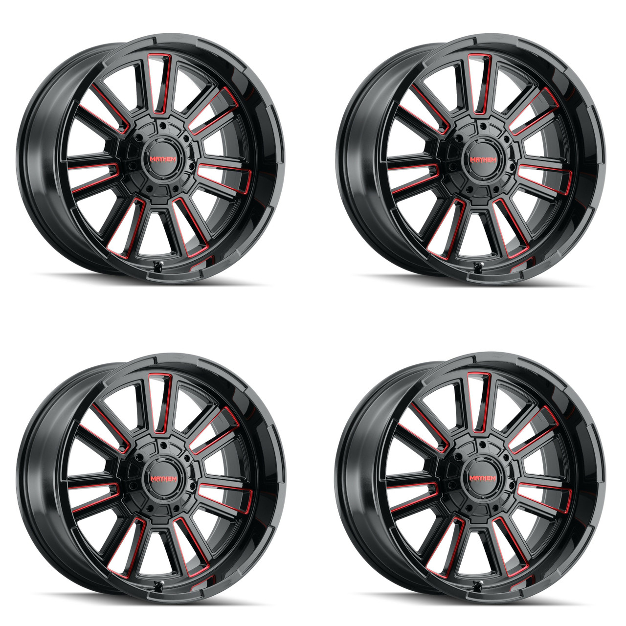 Set 4 20" Mayhem Apollo 20x9 Black W Prism Red 8x6.5 Wheels 0mm For Chevy GMC