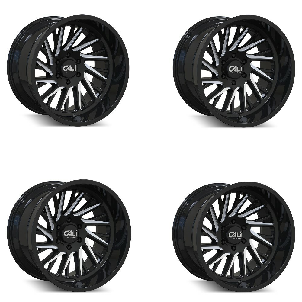 Set 4 24" Cali Off-Road Purge 24x14 Gloss Black Milled Spokes 8x6.5 Wheels -76mm