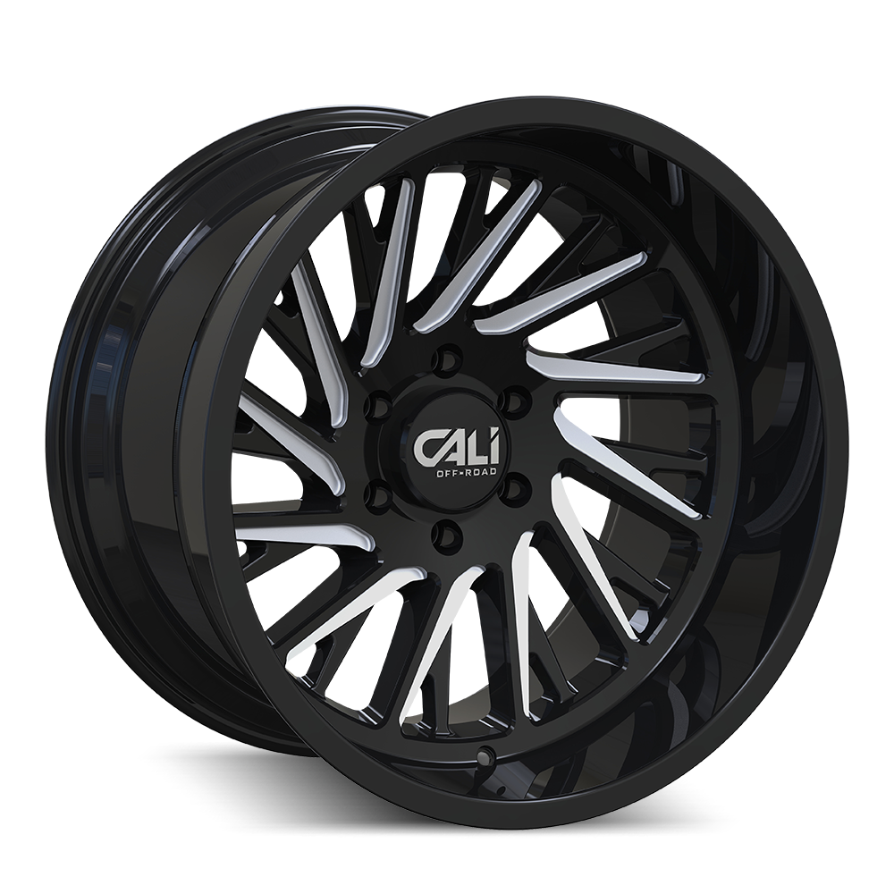 Set 4 24" Cali Off-Road Purge 24x14 Gloss Black Milled Spokes 8x6.5 Wheels -76mm