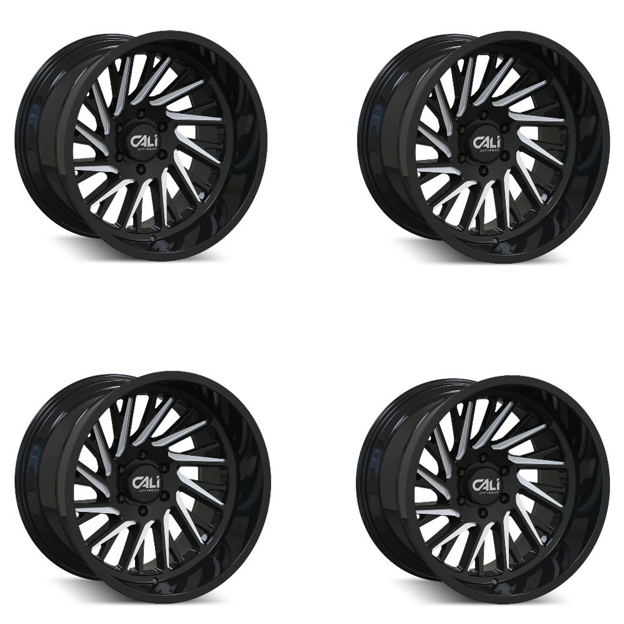 Set 4 20" Cali Off-Road Purge 20x10 Gloss Black Milled Spokes 5x5 Wheels -25mm
