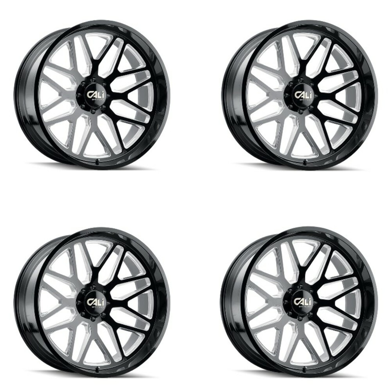 Set 4 28" Cali Off-Road Invader 28x12 Gloss Black Milled Spokes 6x135 -44mm Rims Set 4 28" Cali Off-Road Invader 28x12 Gloss Black Milled Spokes 6x135 -44mm Rims