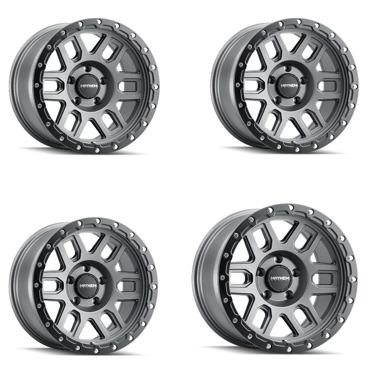 Set 4 17" Mayhem Delta 17x9 Matte Gunmetal Matte Black Lip 6x5.5 Wheels 0mm