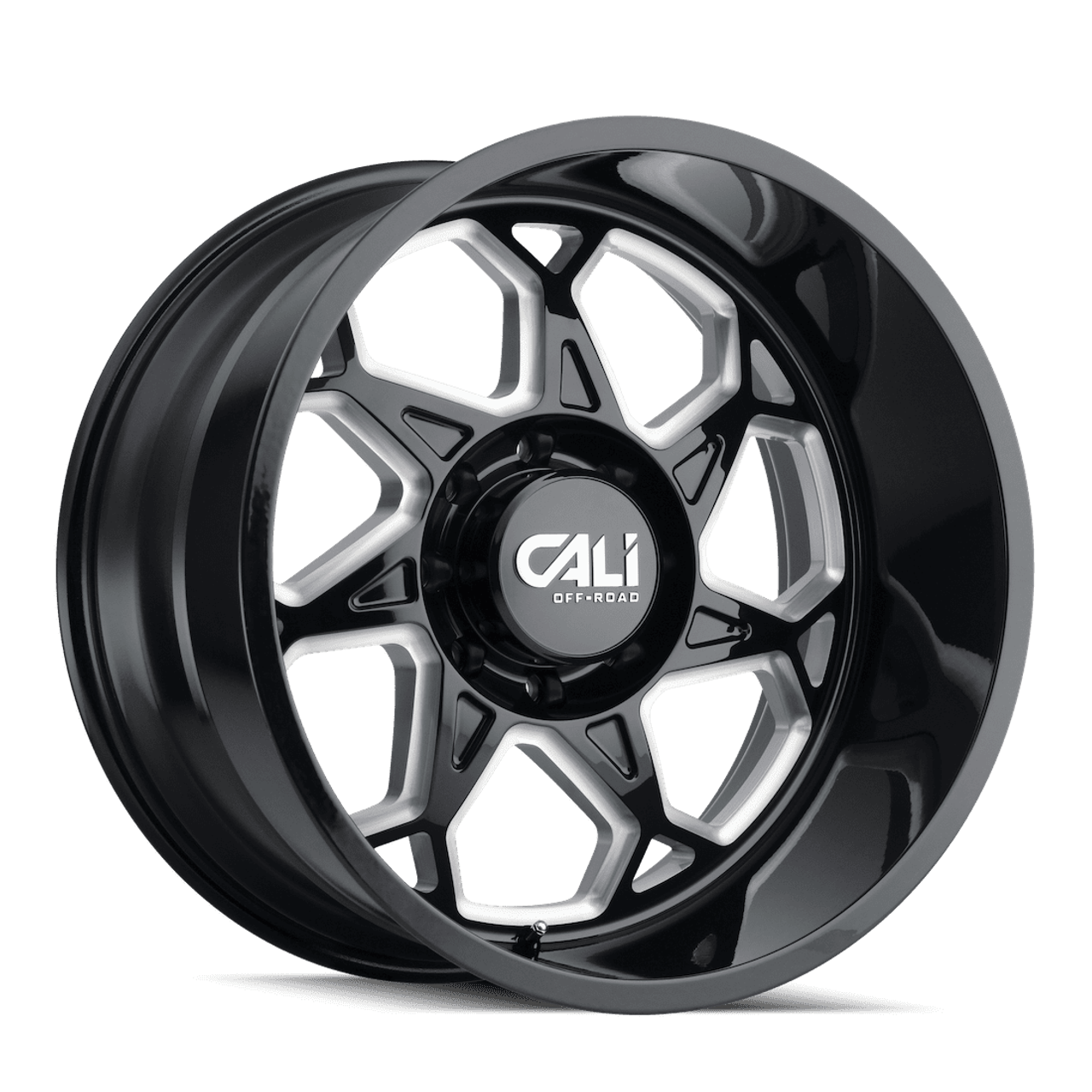 Set 4 22" Cali Off-Road Sevenfold 22x12 Gloss Black Milled 8x6.5 -51mm Wheels