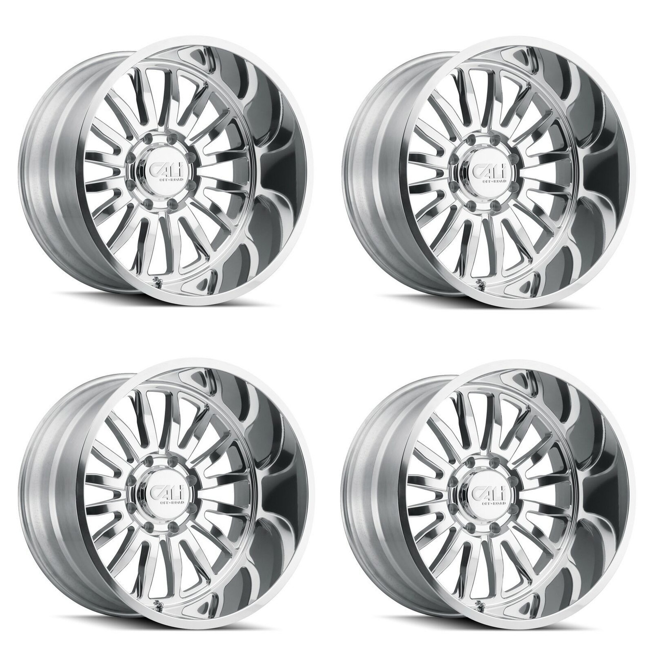 Set 4 20" Cali Off-Road Summit 20x12 Polished Milled Spokes 6x5.5 Wheels -51mm
