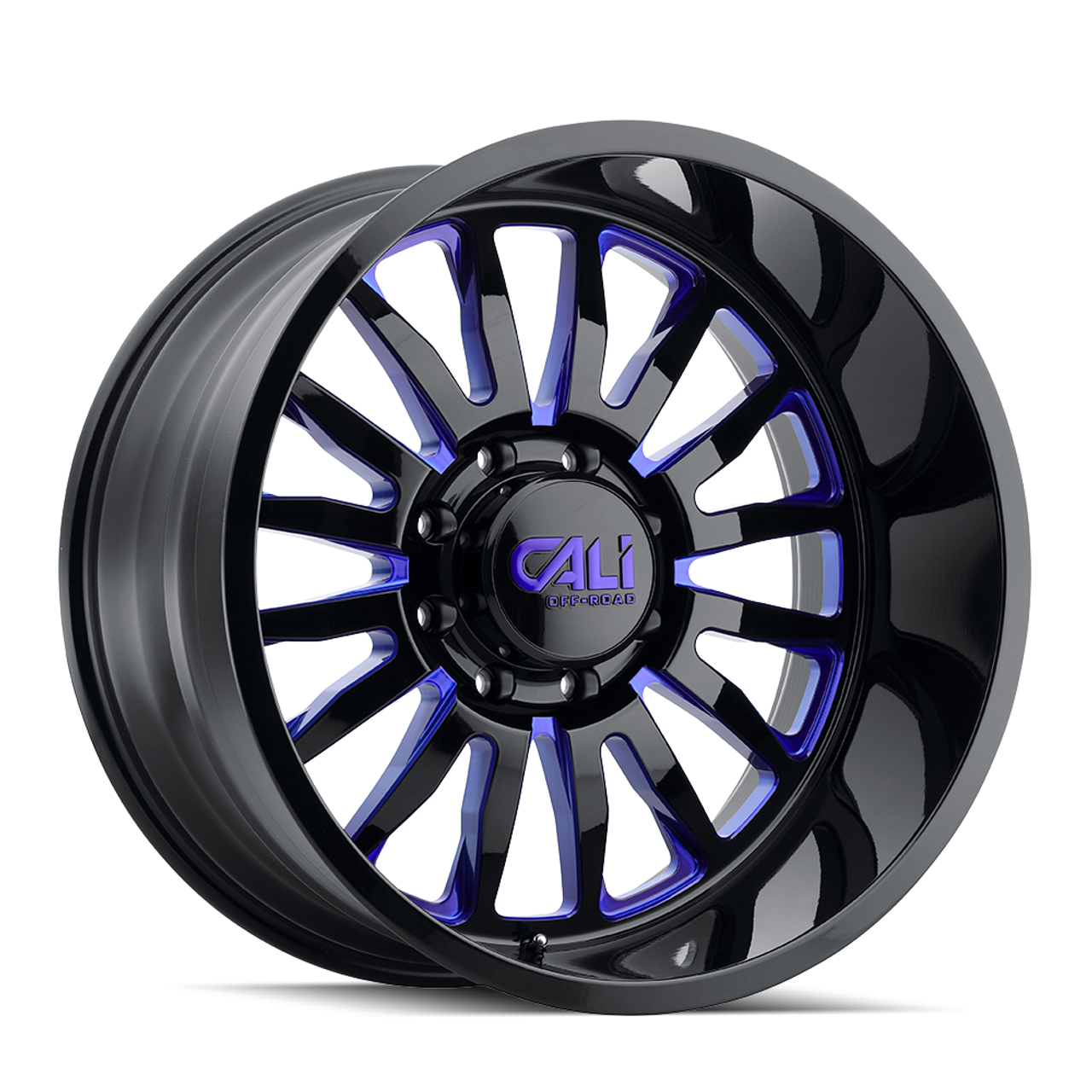 20" Cali Off-Road Summit 20x10 Gloss Black Blue Milled 6x5.5 -25mm Lifted Wheel