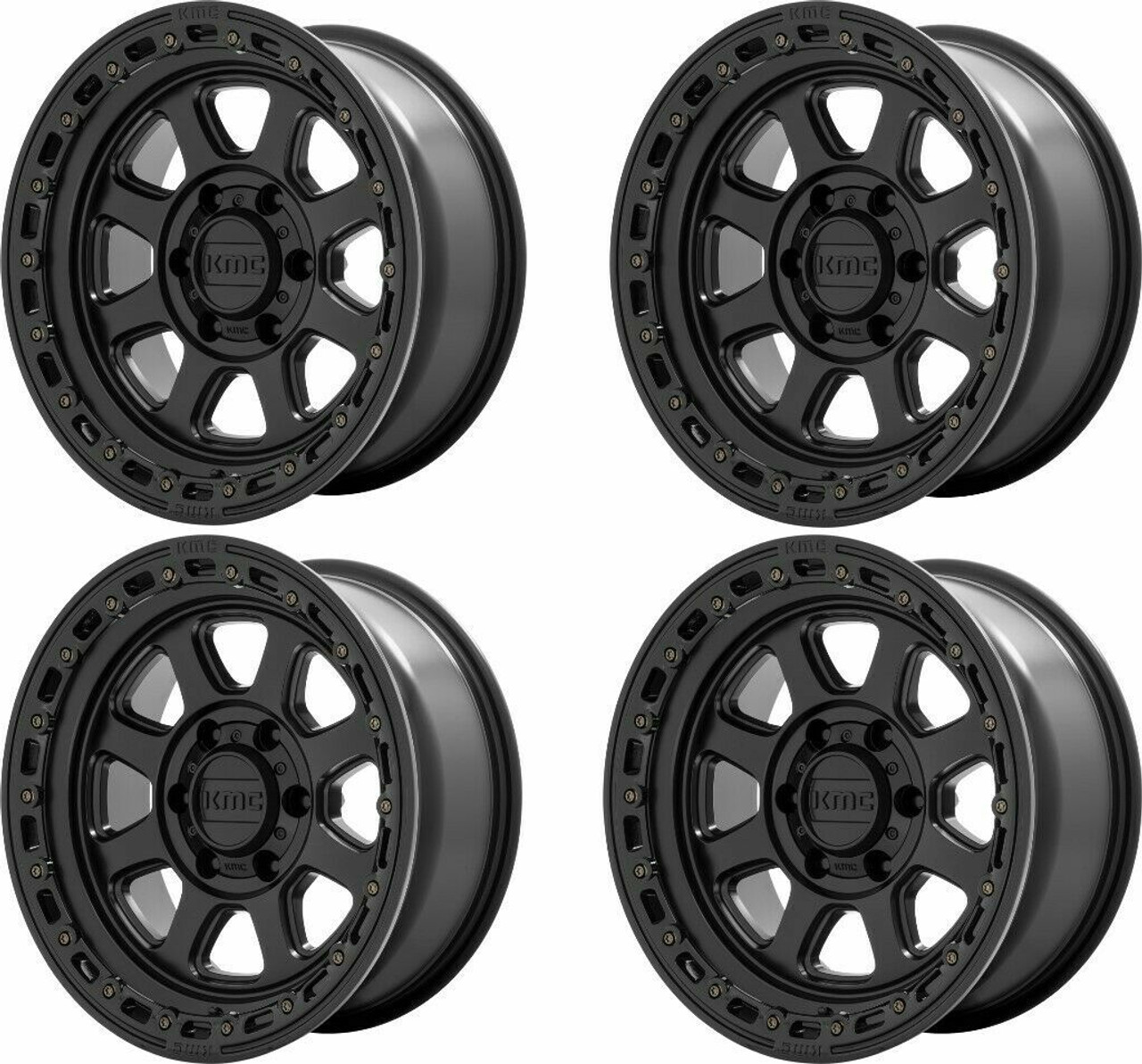 Set 4 20" KMC KM548 Chase 20x9 6x5.5 0mm Wheels Satin Black Gloss Black Lip Rims