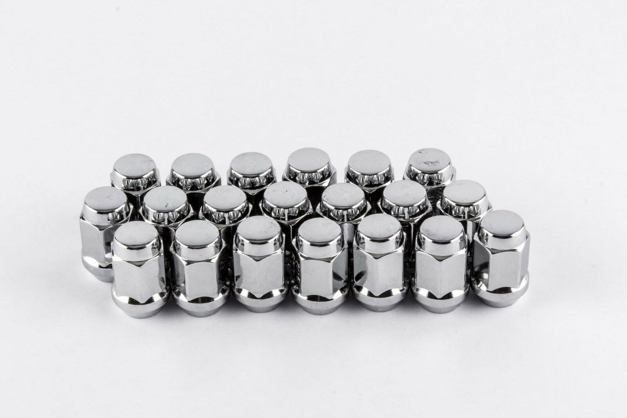 Set 20 1/2" x 20 Acorn Bulge Chrome Lug Nuts 1/2" Thread Pitch Solid W1012H