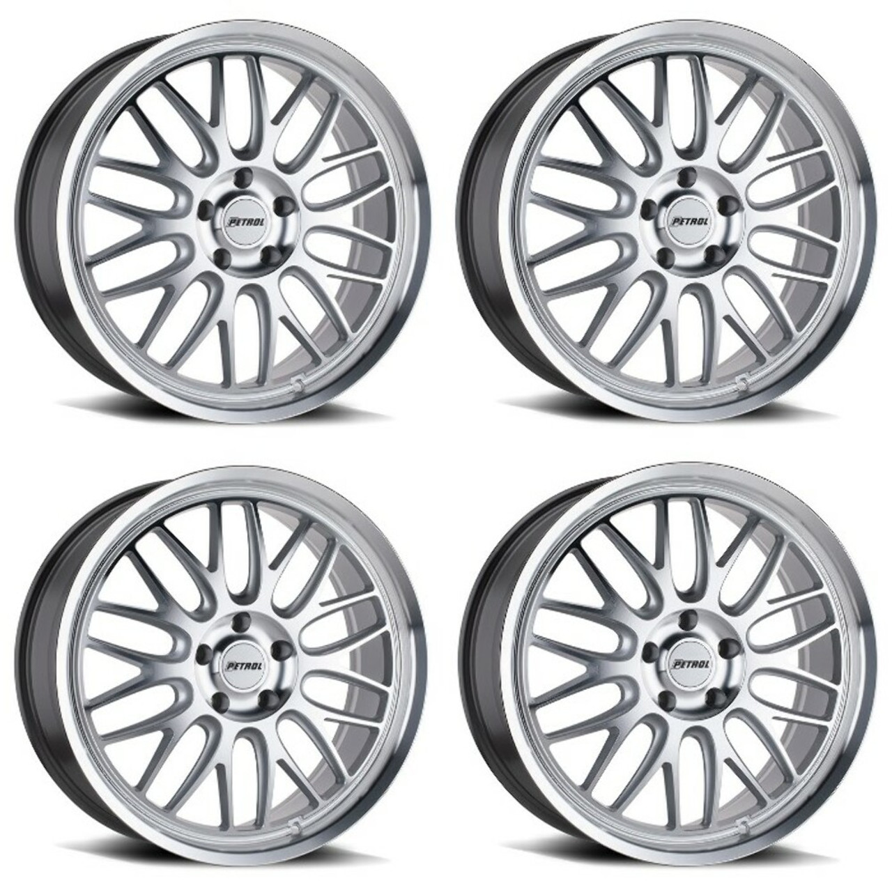 Set 4 Petrol P4C 20x8.5 5x4.25 Silver W/ Machined Face & Lip Wheels 20" 40mm Set 4 Petrol P4C 20x8.5 5x4.25 Silver W/ Machined Face & Lip Wheels 20" 40mm