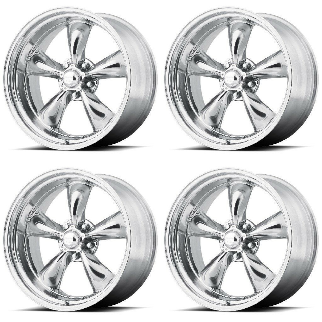 Set 4 American Racing VN515 Torq Thrust II 17x9.5 5x4.5 Polished Wheels 17" 28mm