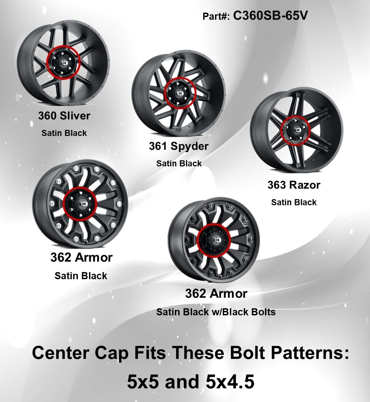 Vision 361 361 362 363 Satin Black C360SB-65V Wheel Center Cap Hub Cap Fits 5x5