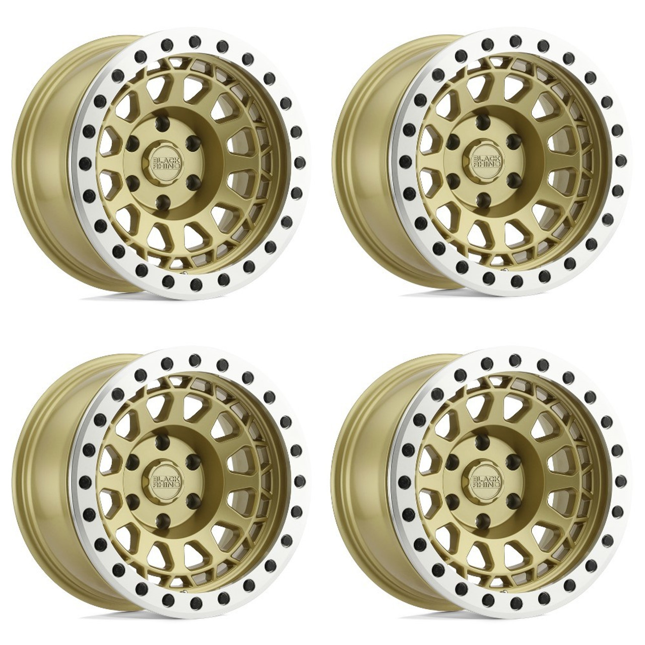 Set 4 Black Rhino PRimsm Beadlock 17x8.5 5x5 Gold Machined Ring Wheels 17" -38mm