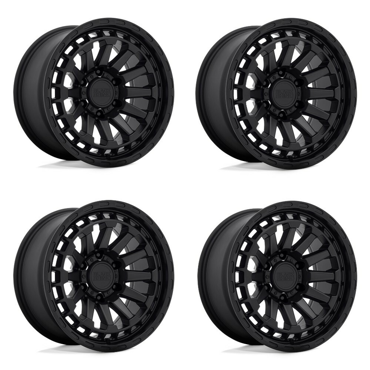 Set 4 17" Black Rhino Raid 17x8.5 5x5 Matte Black Wheels -18mm For Jeep Rims