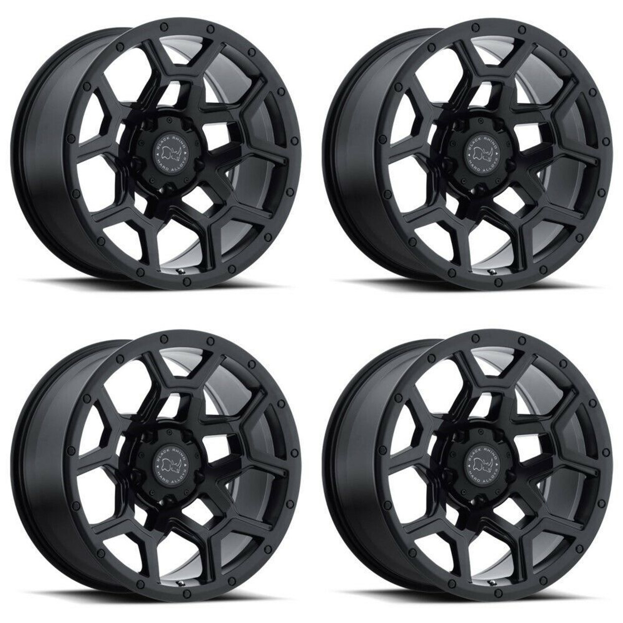 Set 4 Black Rhino Overland 17x9.5 5x5 Matte Black Wheels 17" -18mm Lifted Rims