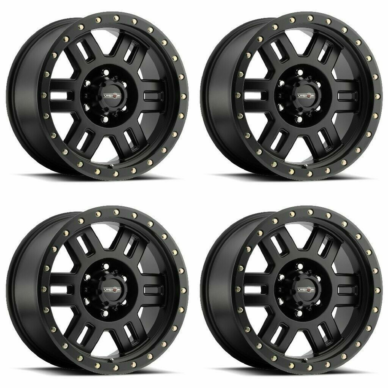 Set 4 17" Vision Off-Road 398BL Manx Beadlock Gloss Black Wheels 17x8.5  -15mm