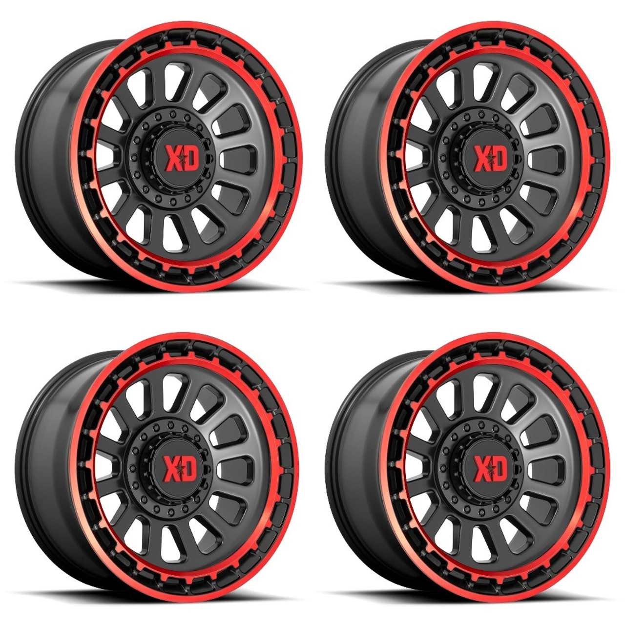 Set 4 17x9 6x135 6x5.5 Satin Black Machined Red Tint Wheels XD XD856 Omega -12mm