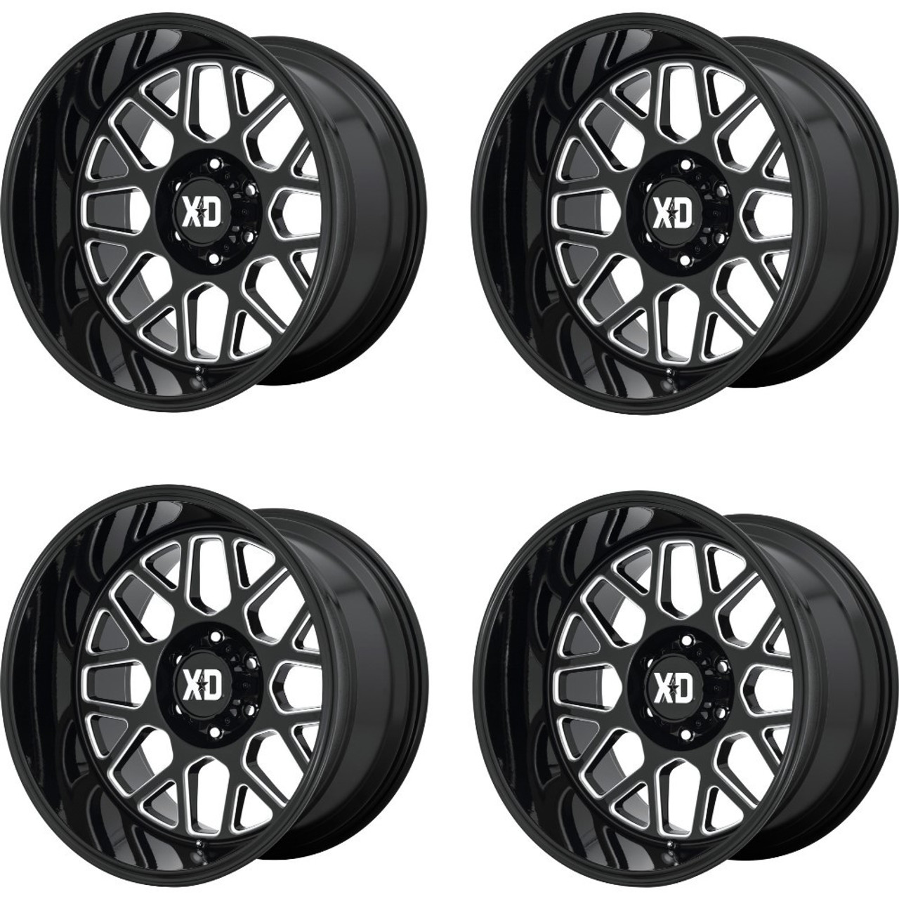 Set 4 XD XD849 Grenade 2 20x12 8x170 Gloss Black Milled Wheels 20" -44mm Rims