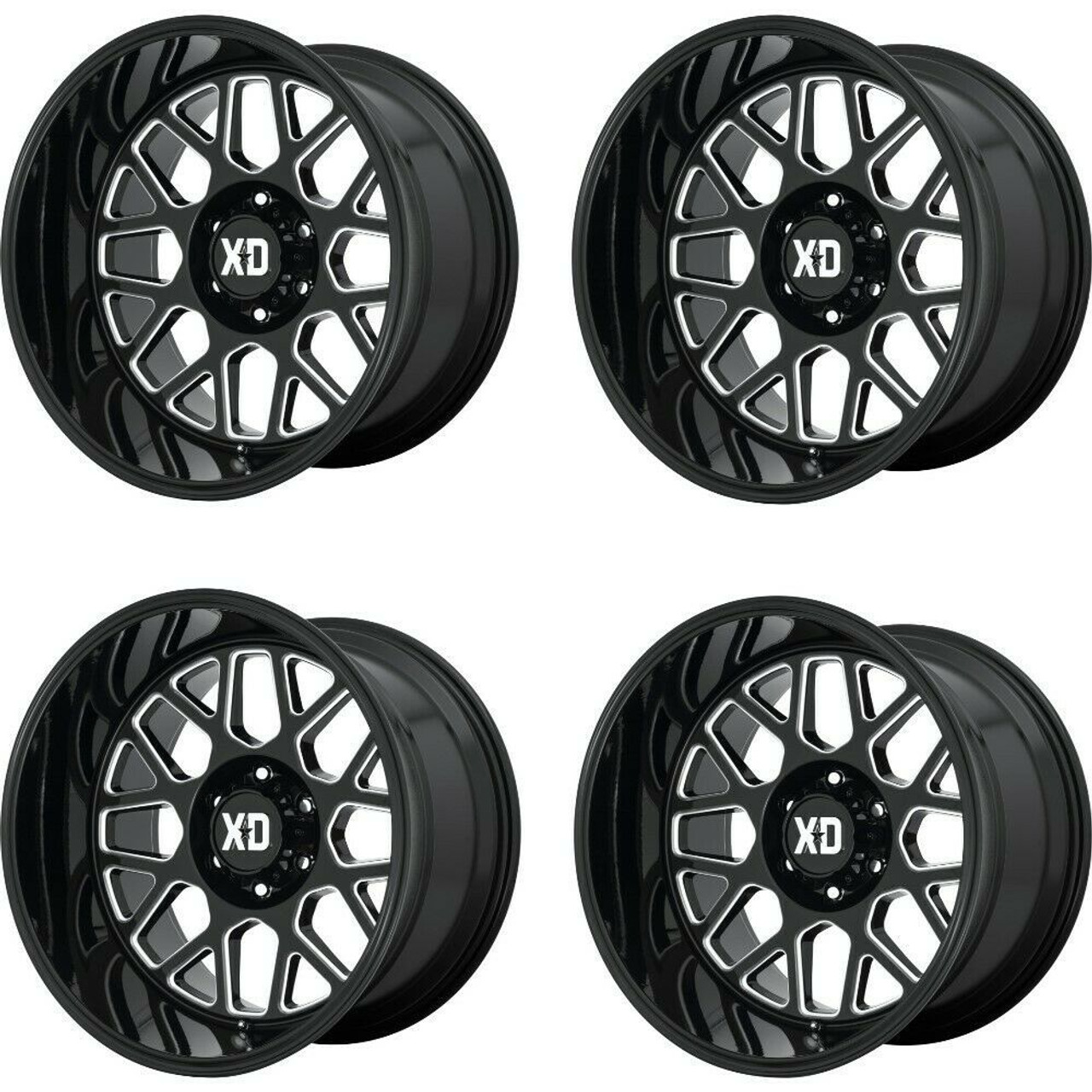 Set 4 XD XD849 Grenade 2 20x10 5x5 Gloss Black Milled Wheels 20" 12mm Rims