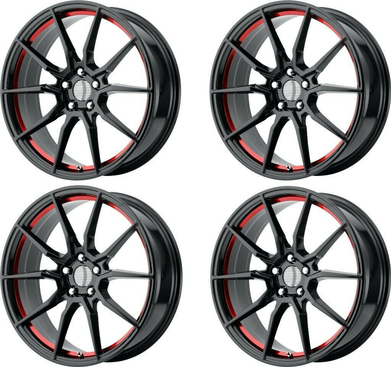 Set 4 Performance Replicas PR193 20x9 5x4.5 Black Red Machined Wheels 20" 30mm