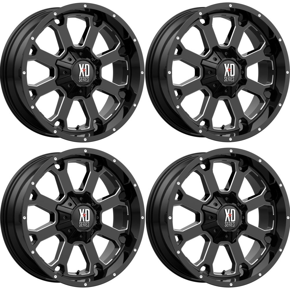Set 4 XD XD825 Buck 25 20x9 5x150 Gloss Black Milled Wheels 20" 25mm Rims