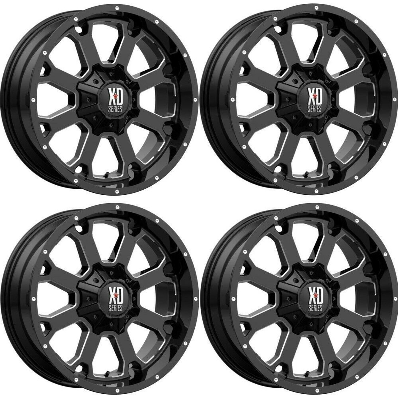 Set 4 XD XD825 Buck 25 20x10 8x170 Gloss Black Milled Wheels 20" -24mm Rims