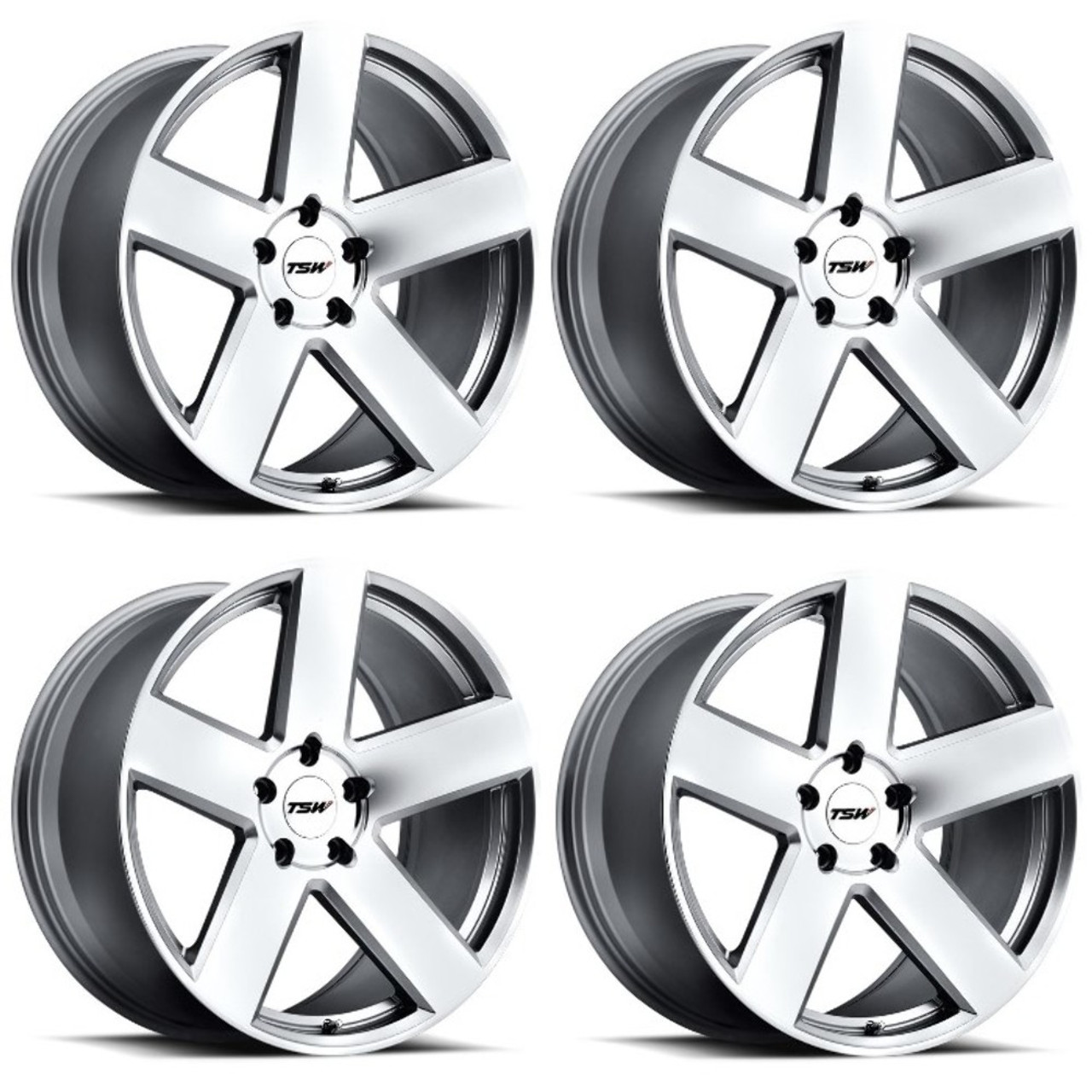 Set 4 19" TSW Bristol Silver Mirror Cut Face 19x8.5 5x4.5 Wheels 20mm Truck Rims
