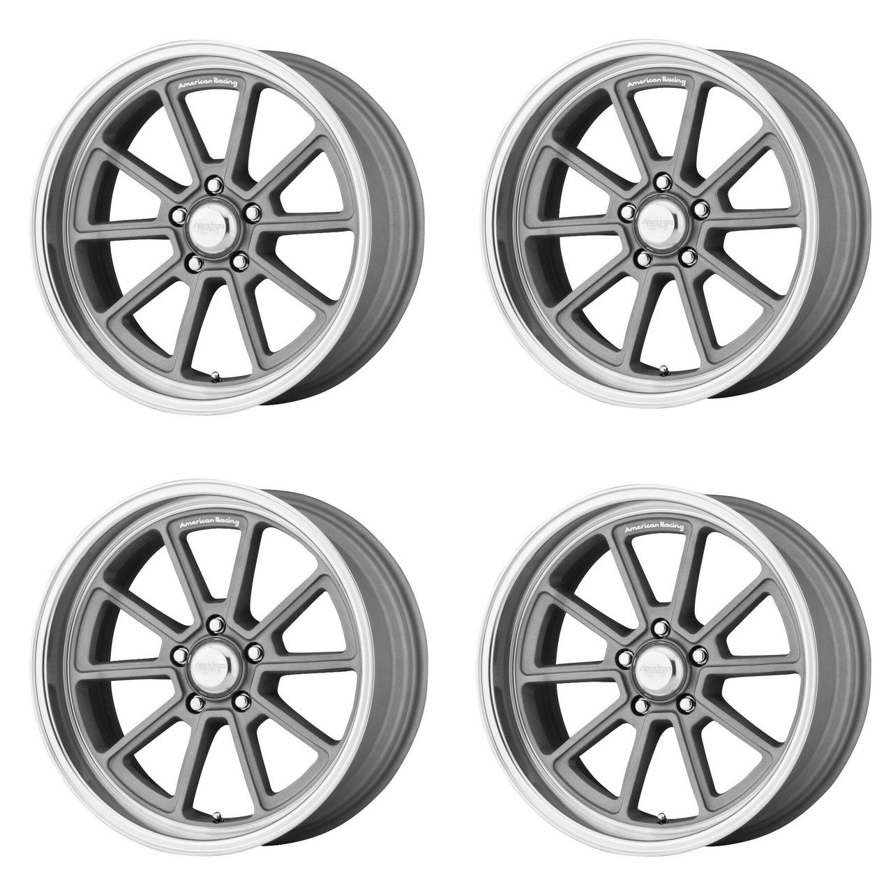 Set 4 American Racing Vintage VN510 Draft 18x10 5x4.5 0mm Vintage Silver Wheels