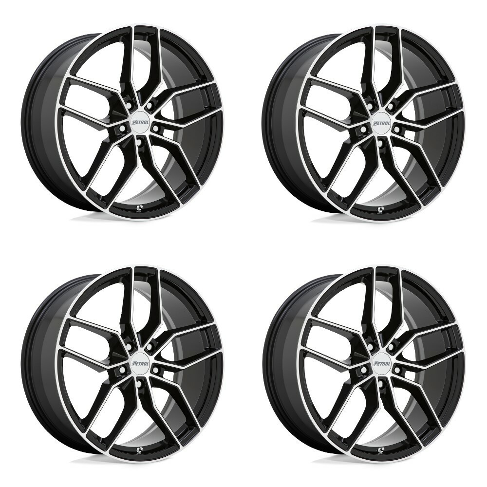Set 4 Petrol P5C 20x8.5 5x4.25 Gloss Black W/ Machined Face Wheels 20" 40mm Rims