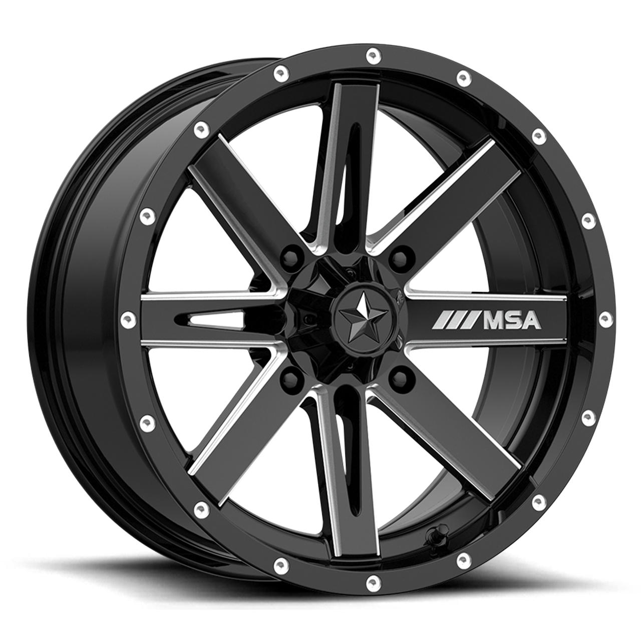 14" MSA Offroad Wheels M41 Boxer 14x7 4x137 Gloss Black Milled Wheel 10mm Rim
