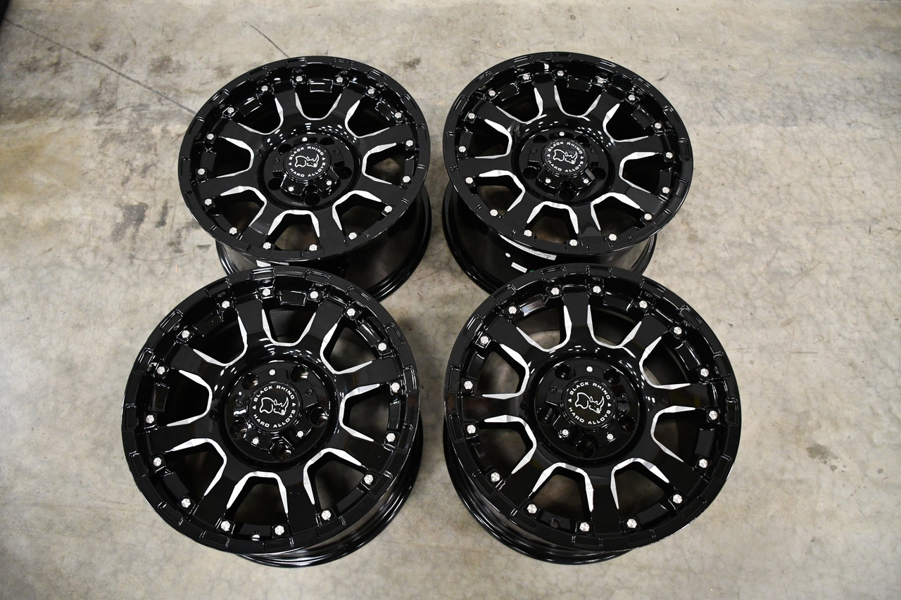 Set 4 20" Black Rhino Sierra 20x9 8x6.5 Gloss Black W/ Milled Spokes Wheels 12mm