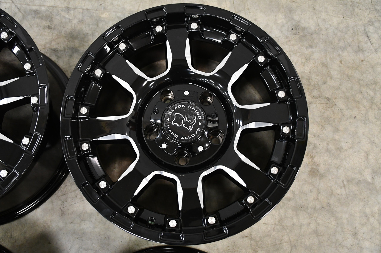 Set 4 20" Black Rhino Sierra 20x9 8x6.5 Gloss Black W/ Milled Spokes Wheels 12mm