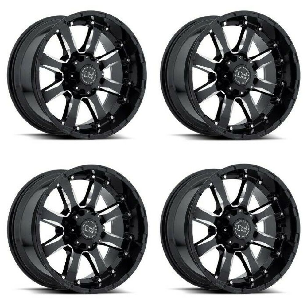 Set 4 20" Black Rhino Sierra 20x9 8x6.5 Gloss Black W/ Milled Spokes Wheels 12mm