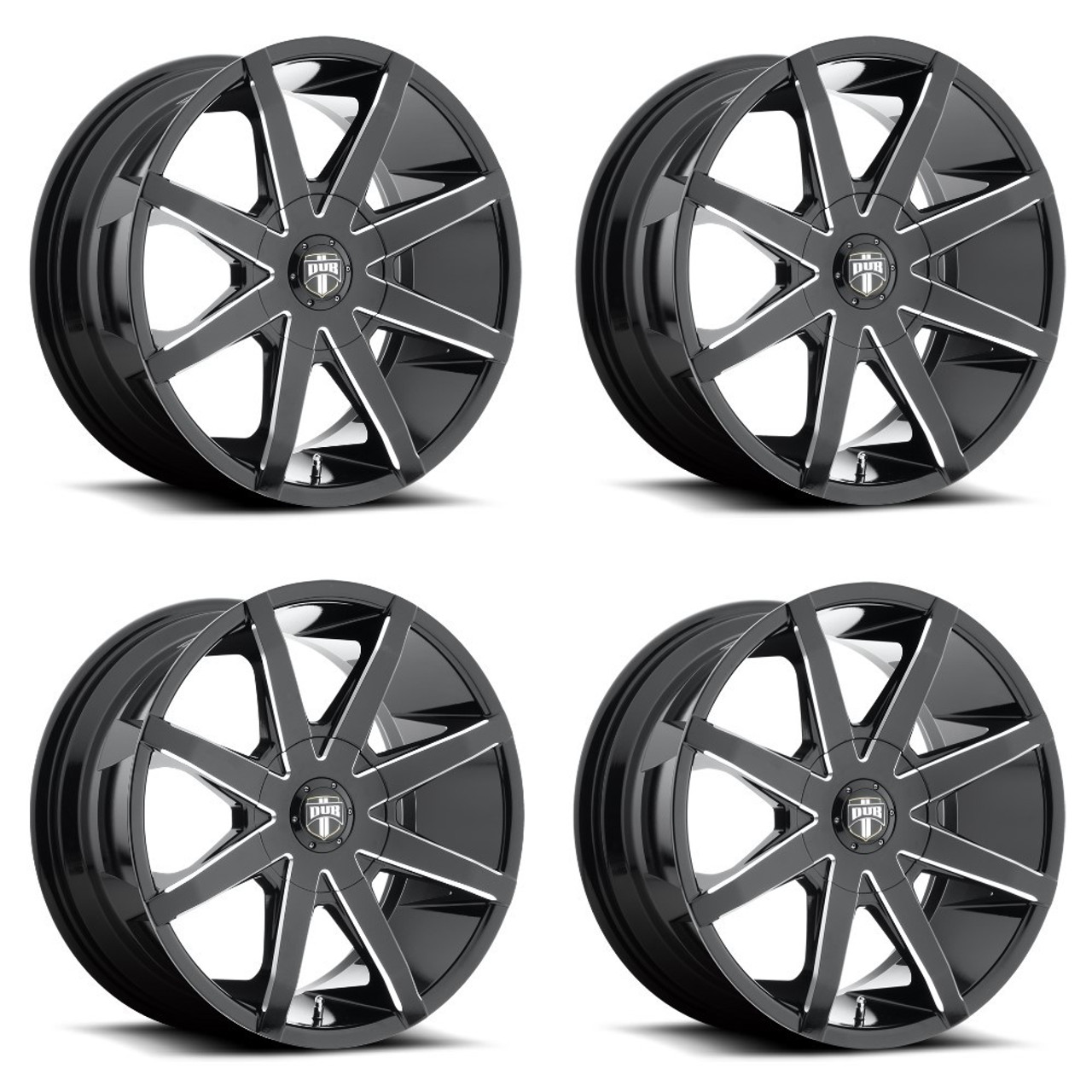 Set 4 DUB S109 Push 20x8.5 6x132 Gloss Black Milled Wheels 20" 30mm Rims