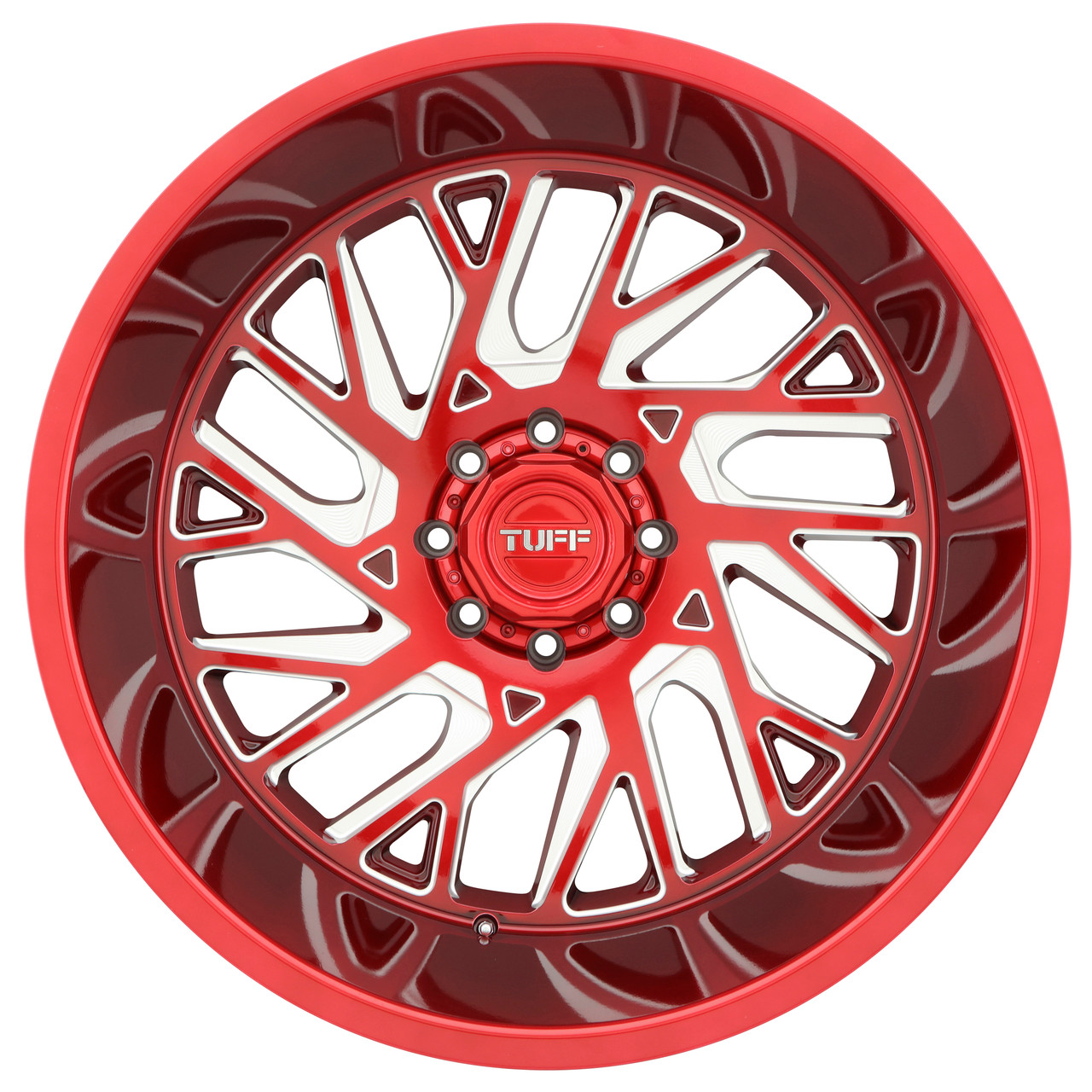 Set 4 Tuff T4B 22x12 8x6.5 Candy Red W/ Milled Spoke Wheels 22" -45mm Rims Set 4 Tuff T4B 22x12 8x6.5 Candy Red W/ Milled Spoke Wheels 22" -45mm Rims