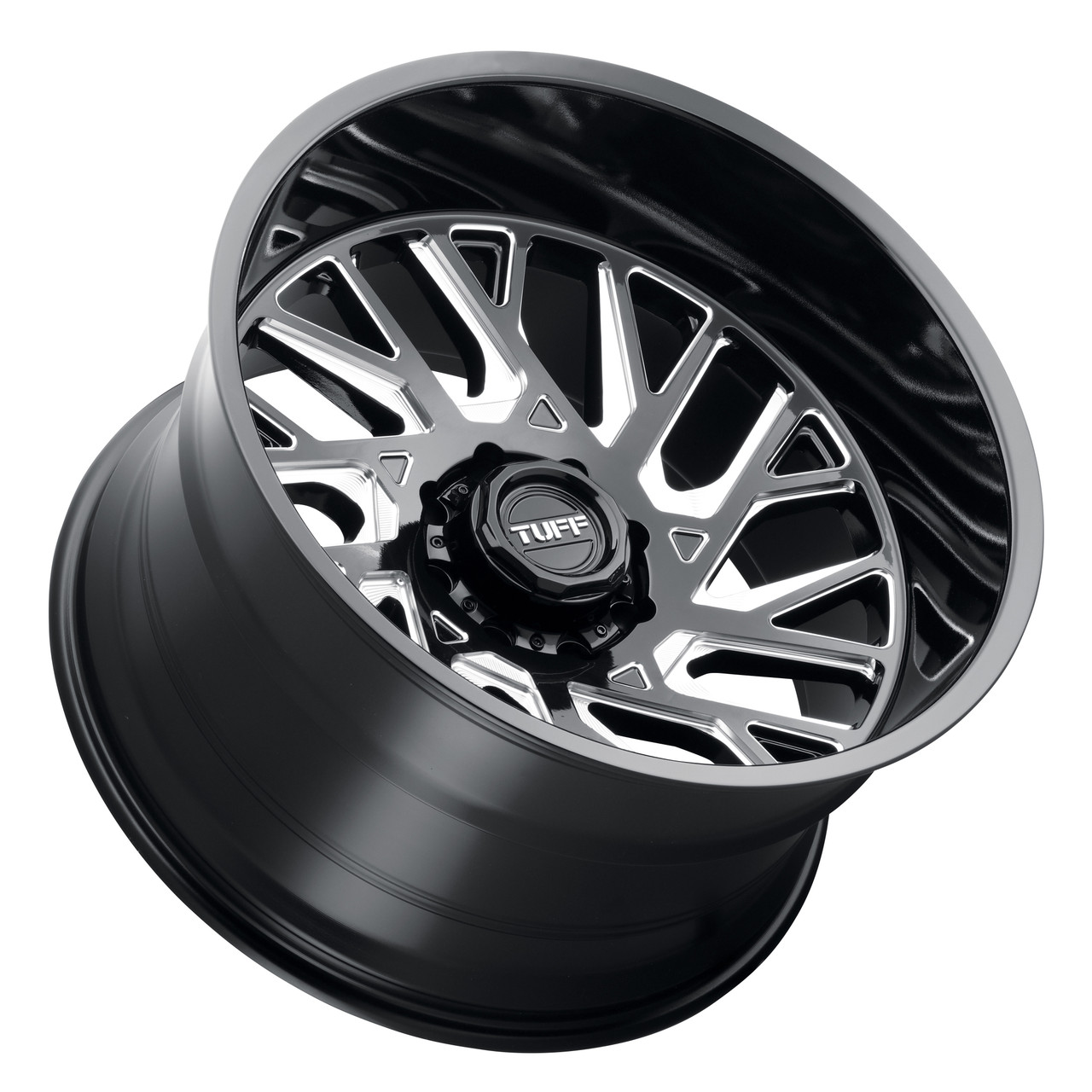 26" Tuff T4B Gloss Black Milled Spokes 26x14 6x5.5 Wheel -72mm For Chevy GMC Rim