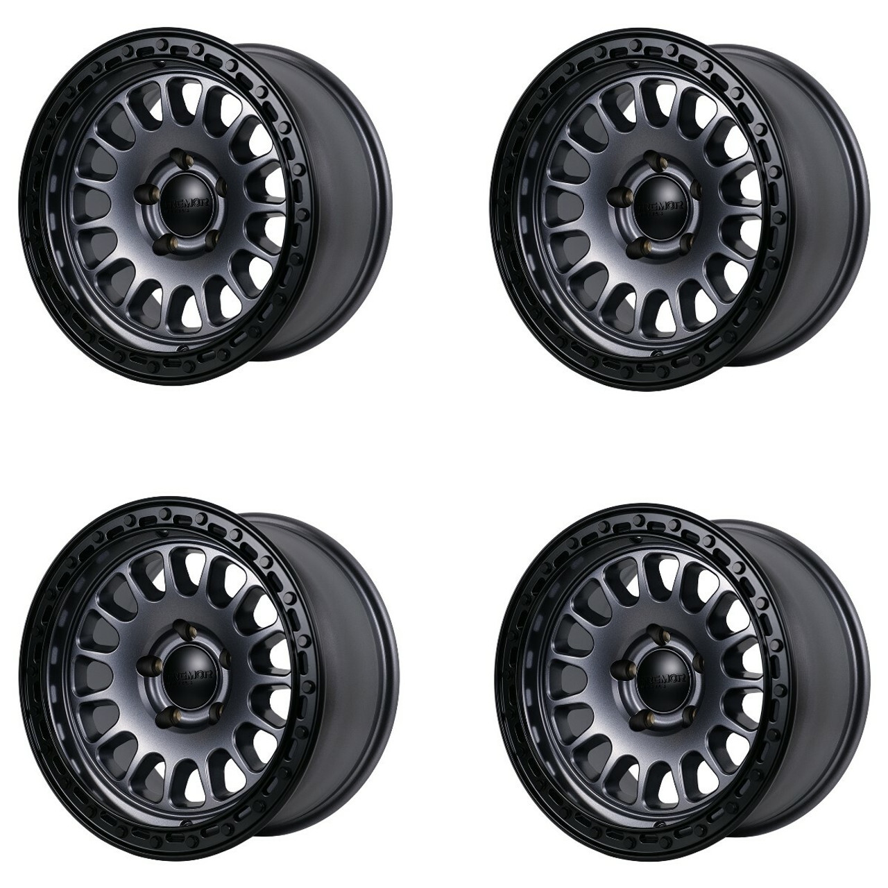 Set 4 17" Tremor 104 Aftershock Graphite Grey Black Lip Wheels 17x8.5 8x6.5 0mm