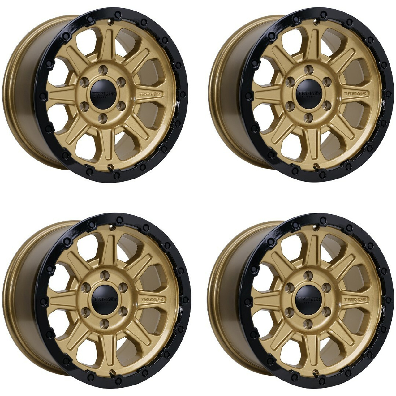 Set 4 17" Tremor 103 Impact Gloss Gold Gloss Black Lip Wheels 17x8.5 6x135 0mm