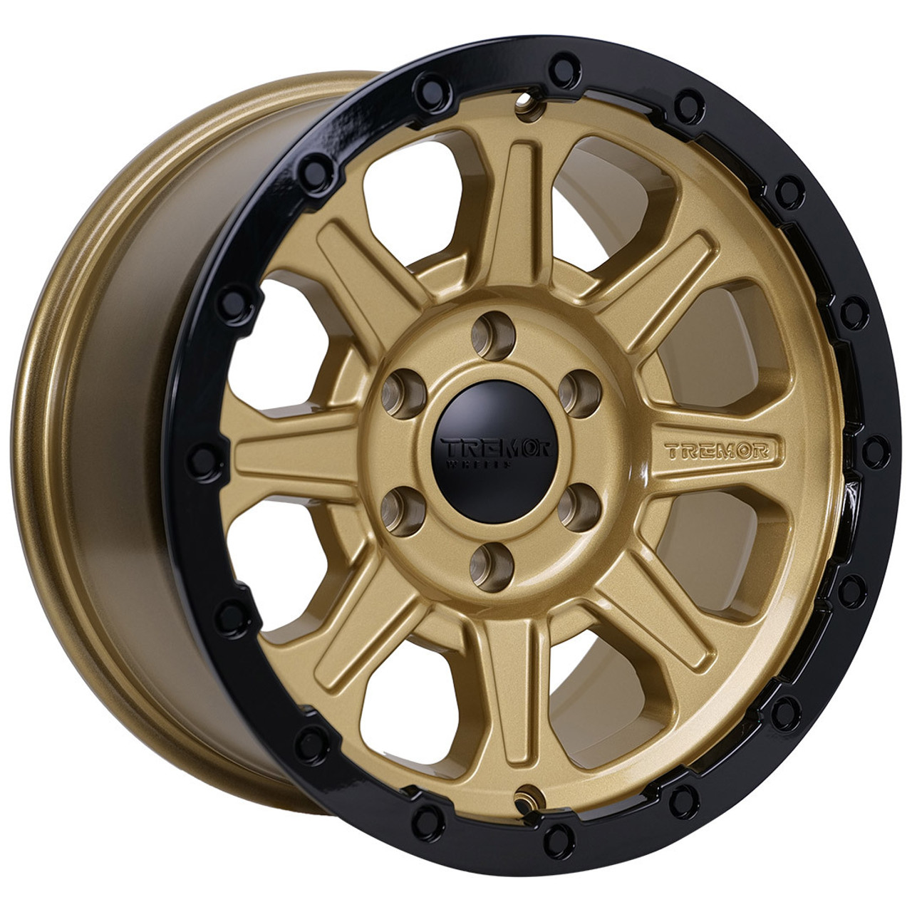 Set 4 17" Tremor 103 Impact Gloss Gold Gloss Black Lip Wheels 17x8.5 6x135 0mm