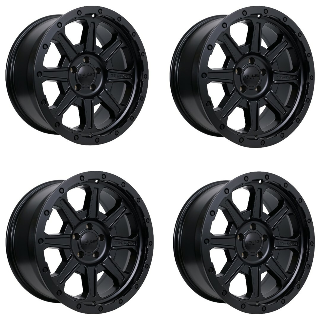 Set 4 17" Tremor 103 Impact Satin Black Wheels 17x8.5 5x5 0mm For Jeep Rims