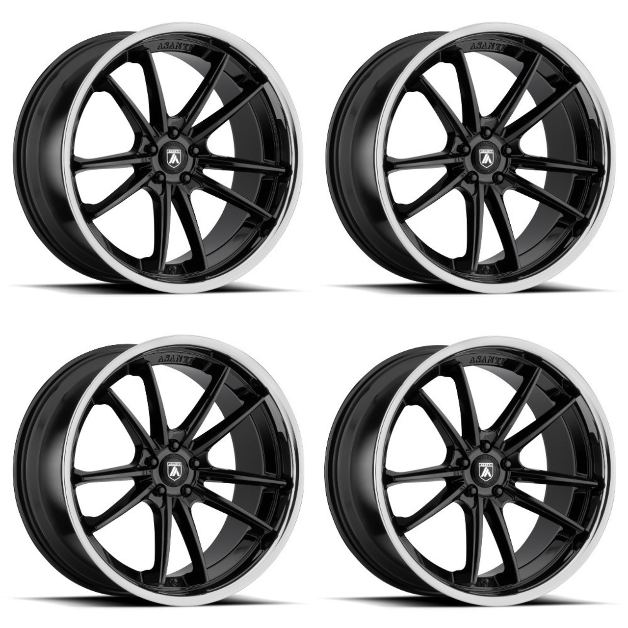 Set 4 Asanti Black ABL-23 Sigma 22x10.5 5x112 Gloss Black Chrome Wheels 22" 35mm