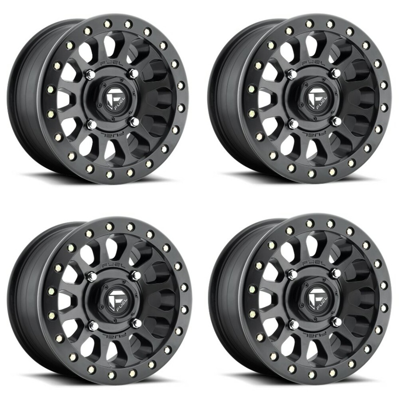 Set 4 Fuel UTV D920 Vector Beadlock 14x7 4x156 Matte Black Wheels 14" 13mm Rims