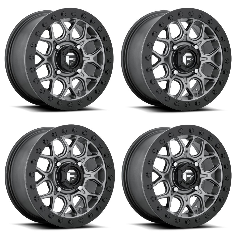 Set 4 Fuel UTV D919 Tech Beadlock 15x10 4x156 Gun Metal Black Wheels 15" 0mm