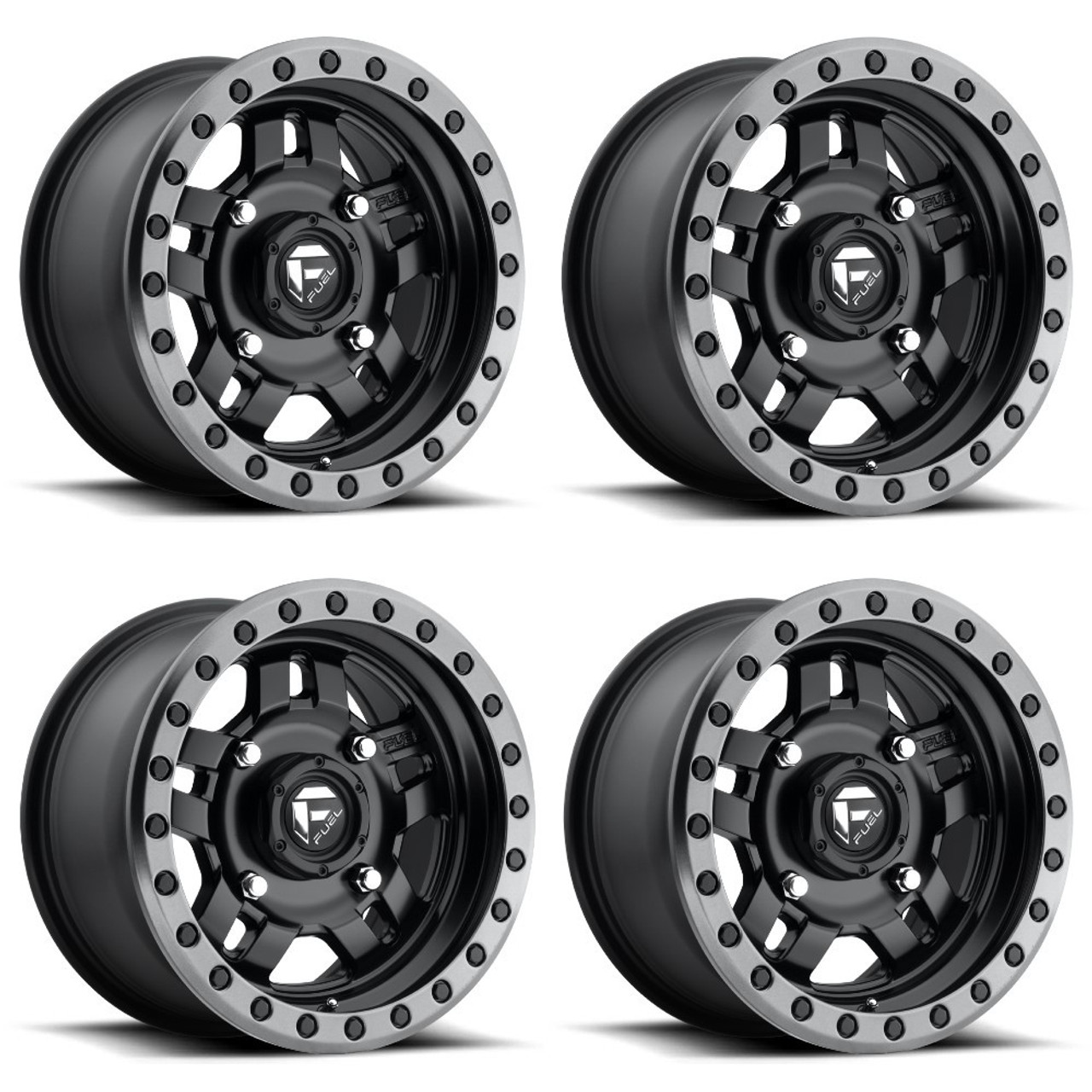 Set 4 14" Fuel UTV D917 Anza Beadlock 14x7 4x156 Matte Black Wheels 13mm Rims