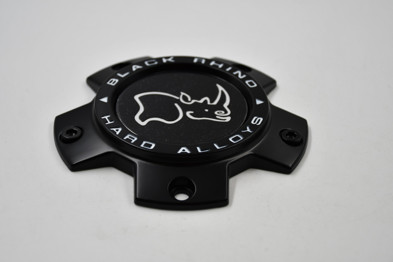 Black Rhino Hard Alloys Satin Black w/ White Logo Wheel Center Cap Hub Cap PSC5127RHIDBK1 5.25"