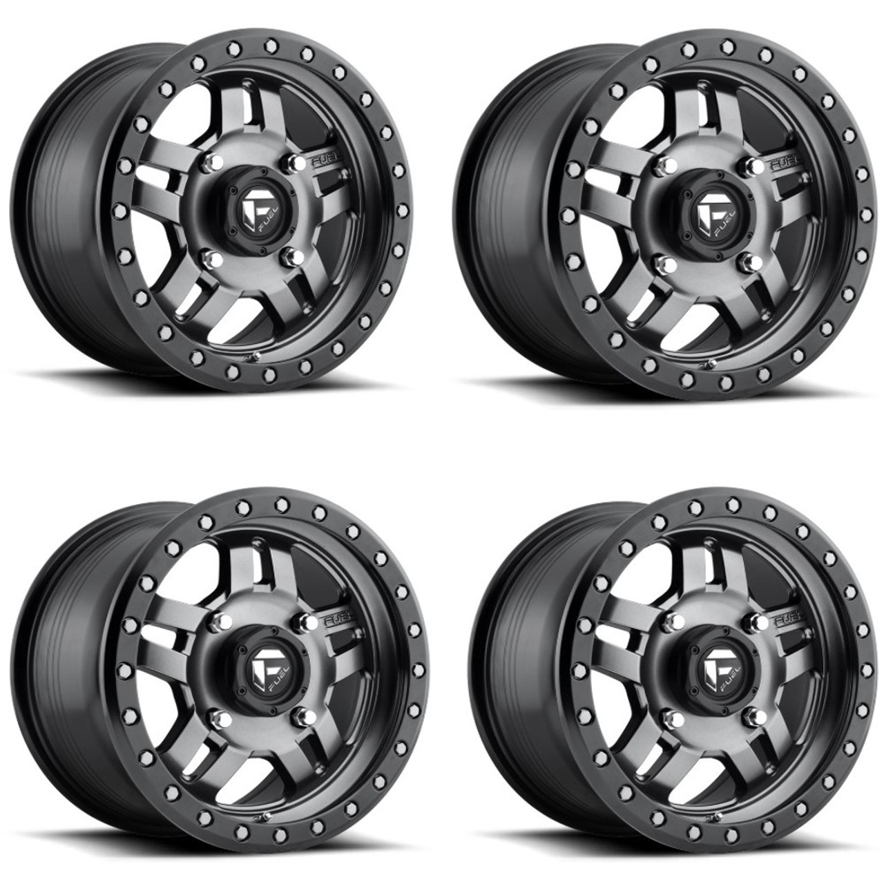 Set 4 Fuel UTV D558 Anza 15x7 4x156 Gunmetal Black Bead Ring Wheels 15" 13mm